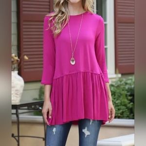 BRAND NEW! BOHO MAGENTA PINK 3/4 SLEEVE PEPLUM TOP TUNIC size Medium